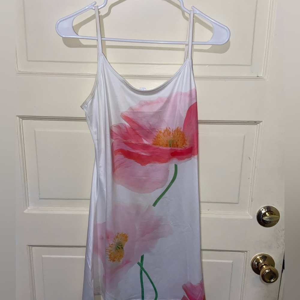 White and pink floral slip dress